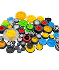 56 Piece RC Car Wheel Set With Rubber And Plastic Tires, Metal Shaft Axles, mixed color and size, 11mm to 64mm range