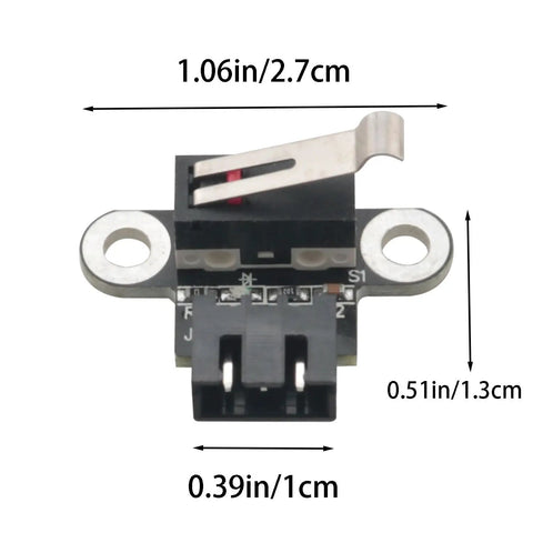 Front view of 2 Pack Vertical Limit Switch Module for 3D Printers with dimensions and trigger light, ideal for 3018 series machines.