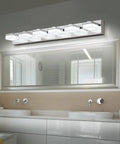 Modern Dimmable LED Vanity Lights Over Mirror Gloss Chrome Six Light Bathroom Fixture Easy Direct Wire Install Energy Saving Vanity Lighting For A Sleek Lit Look mounted above bathroom mirror