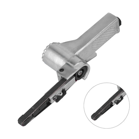 Top Shelf Pneumatic Belt Sander With Retractable Trigger, close-up view showcasing ultra-thin pressure plate for precise finishing.