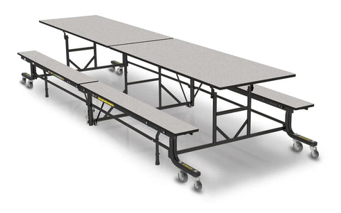 Mobile School Cafeteria Table With Bench, 12-Foot Rectangle Lunchroom Table On Wheels, Heavy-Duty Folding Design