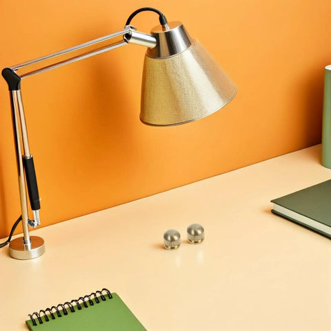Pro Grade Copper Lamp Repair Kit, 12 Pcs High Temp Brass Hardware With M5 Threaded Screw Caps For Lighting Fixtures And Ceiling Mounts, Durable Refined Brass Finish, Easy Install And Reliable Performance on desk with lamp