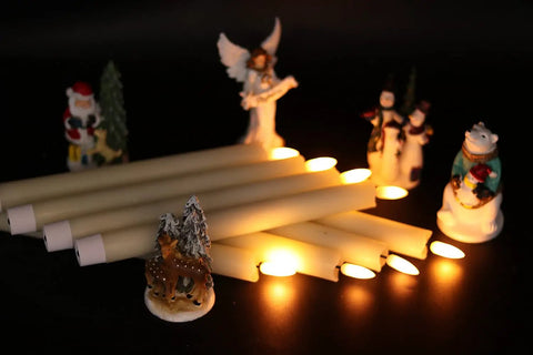 Ivory Flameless Taper Candles With Timer 6 Pack Battery Operated LED Flickering 3D Flame Real Wax Candles with holiday figurines