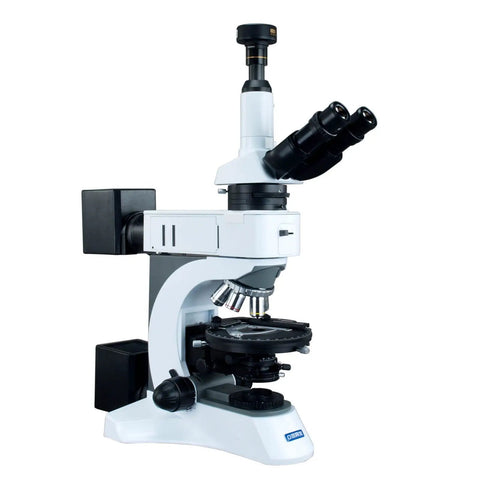 50X To 1000X Digital Infinity Trinocular Polarizing Microscope With Five 10X Wide Field Eyepieces And Reticles, Plan Infinity Achromatic Objectives, Polarized Lighting For Precise Lab Work And Class Demos, side view