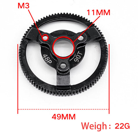 Beefed Up Hardened Steel Spur Gear Upgrade For 1/10 RC Cars 90T 48P 49mm OD 22g Compatible With Slash Stampede Rustler Bandit 2WD VXL XL5 F150 SVT Smoother Spin Longer Wear Life Easy Install