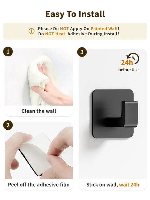 Heavy Duty Matte Black Self Adhesive Hooks Two Pack Square Aluminum Alloy Wall Mounted Rust Proof Bathroom Kitchen Towel Hangers Way Stronger Than Cheap Adhesive Tape Just Peel And Go