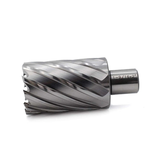 Side view of OSCARBIDE annular cutter with Weldon shank, 1-9/16 in diameter.