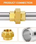 Durable Brass Union 3/8 NPT Female To 3/8 NPT Female Pipe Fitting for plumbing and hydraulic lines, installed view.