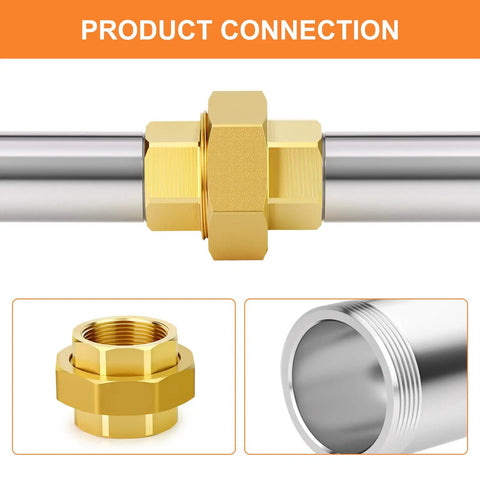 Durable Brass Union 3/8 NPT Female To 3/8 NPT Female Pipe Fitting for plumbing and hydraulic lines, installed view.