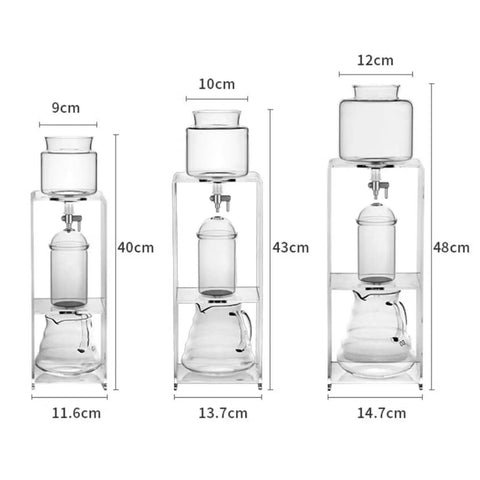 Smooth Sippin Cold Brew Drip Coffee Maker With Stainless Filter And Adjustable Flow, displaying height and dimensions.