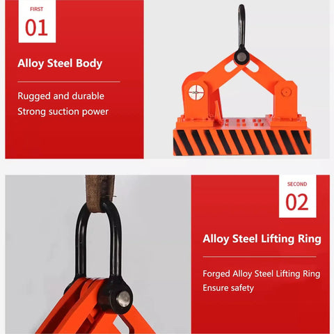 Heavy Duty 1100 Lbs Magnetic Lifter With Rust Proof Alloy Steel Body And High Strength Hooks overview highlighting alloy steel lifting ring and durable body.