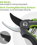 8 Inch Bypass Pruning Shears With Sharp SK5 Steel Blades For Smooth Pro Grade Cuts, Rust Resistant Garden Pruner Close-up