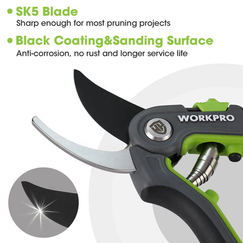 8 Inch Bypass Pruning Shears With Sharp SK5 Steel Blades For Smooth Pro Grade Cuts, Rust Resistant Garden Pruner Close-up