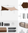 Diagram of Must Have All Weather 12x14 Foot Waterproof Camping Tarp With Two Poles Sun Shelter showing dimensions and components.