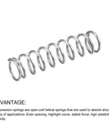 Stainless steel compression spring, 9 mm outer diameter, 35 mm free length, silver tone