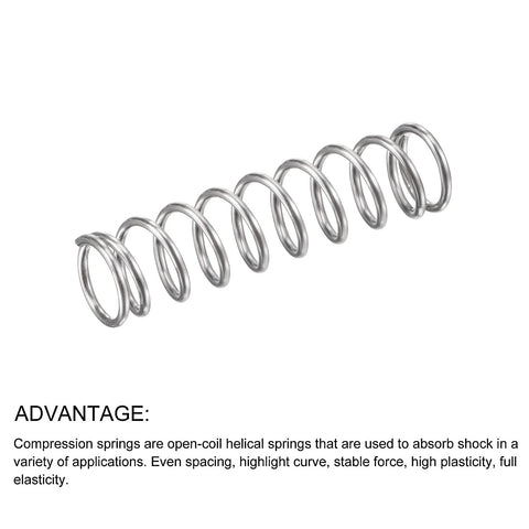 Stainless steel compression spring, 9 mm outer diameter, 35 mm free length, silver tone