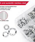 Heavy Duty Stainless Steel Wave Washer Kit 350 Piece Assortment For Gaskets And Spacers, 304-grade wave washers in plastic box