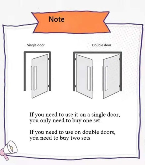 Diagram showing installation for Modern Brushed Stainless Steel Barn Door Handle Push Pull on single and double doors.