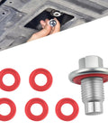 Heavy Duty M14 X 1.5 Oil Drain Plug With 5 Gaskets Fits Ford And GMC Zinc-Coated Iron Sump Bolt For Engine Maintenance Auto Repair Kit installed under vehicle