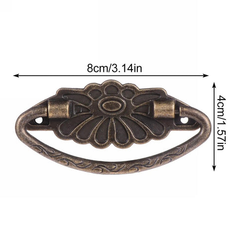 Antique Alloy Drawer Ring Pull Handles For Cabinets Dressers And Wooden Boxes With Screws, 8cm Floral Design, Retro Style, 4 Pack
