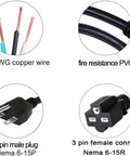 Heavy Duty 20 Foot NEMA 6-15P 6-15R Power Extension Cord 240V For Air Conditioners LED Grow Lights Digital Ballasts 14 AWG SJTW UL Listed