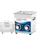 Heavy Duty 150W Ultrasonic Cleaner Machine With Digital Timer And Heater, 1.3L size, stainless steel with basket for cleaning jewelry and tools.