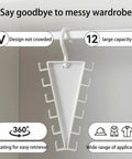 Slick V Shaped Double Sided Clothes Hanger With Twelve Hooks For Dig Free Closet Organization And Rotating Wardrobe Storage showing V design and rotating feature.