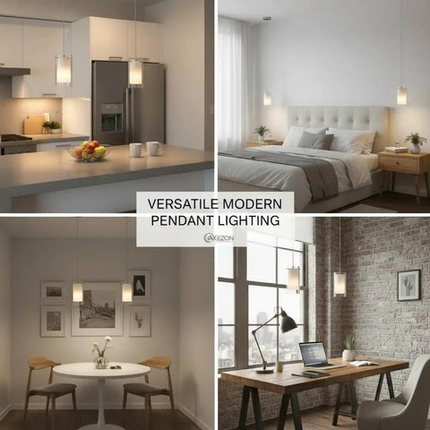 Dual Glass Pendant Lights 2 Pack With Brushed Nickel Finish Adjustable Hanging Fixtures in kitchen, bedroom, dining, and office