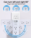 Six Outlet USB Power Strip With Surge Protector And Rotating Plug, 3 USB Ports, 3-Sided Swivel Design
