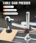 Dead Legit Sliding Table Saw Clamp And Presser Featuring Rugged Cast Iron Build With Comfy Anti Slip Grip For Precision Woodworking Shop Ready Workhorse with black handle and wooden material