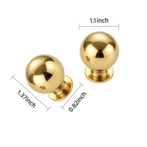 Unlacquered Brass Cabinet Knobs 5 Pack shown with measurements, Solid Brass Round Cabinet Pulls, One And One Eighth Inch Diameter