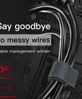 Self Adhesive Cable Management Hoop With Sticky Wire Organizer Keeps Your Desk Slick And Tidy Game Changer Tear Off Nylon Cord Wrap Kit For Home Office In Black, featuring a black nylon cord wrap holding multiple wires.