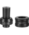 Hydraulic Hole Punch Die 17mm Round For CH60 Electric Punching Machine, black 40Cr steel with 17mm upper and lower dies.