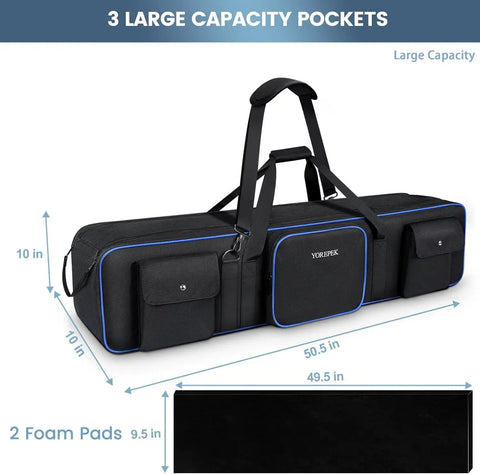 Beefed Up Heavy Duty Tripod Carrying Case Bag 50.5 Inch Long Waterproof Nylon Gear Case with two foam pads