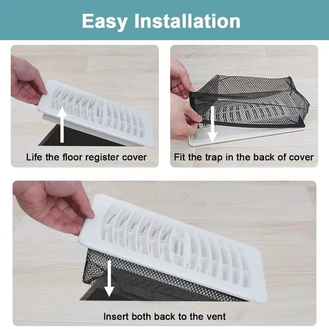 Installation of Floor Vent Trap Mesh Covers For 4x10 Floor Registers Pack Of 5 Debris Catchers with step-by-step guide
