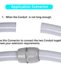 Pro Grade 180 Degree Liquid Tight Connectors Npt One Half Inch Double Ended Straight Splice Fittings For Electrical Flexible Conduit Non Metallic Pvc Ul Listed For Indoors And Outdoors Featuring Zero Screws No Sweat Tool Free Install Including Twenty connecting two flexible conduits.