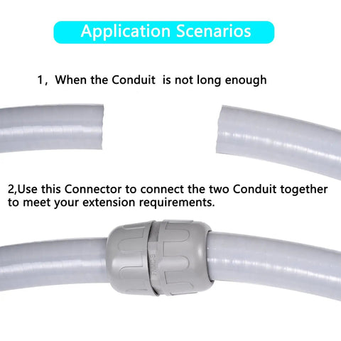 Pro Grade 180 Degree Liquid Tight Connectors Npt One Half Inch Double Ended Straight Splice Fittings For Electrical Flexible Conduit Non Metallic Pvc Ul Listed For Indoors And Outdoors Featuring Zero Screws No Sweat Tool Free Install Including Twenty connecting two flexible conduits.