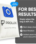 Six Pack HEPA Vacuum Bags And Two Post Filters For Tritan Series Vacuums A Top Notch Replacement Set showing Prolux branding
