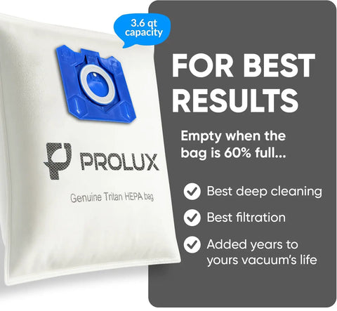 Six Pack HEPA Vacuum Bags And Two Post Filters For Tritan Series Vacuums A Top Notch Replacement Set showing Prolux branding