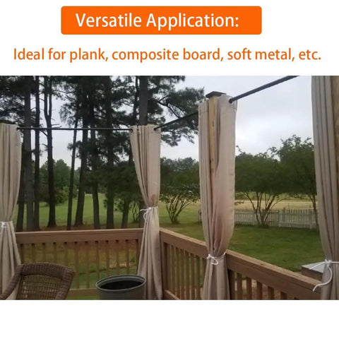 Outdoor deck with curtains, ideal application using Black M4 Wood Screws Kit 100 Pcs Self Tapping Phillips Flat Head Drywall Screws Plus M6 Anchors