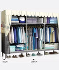 Heavy Duty Portable Wardrobe Closet With Zipper Dust Shield Cover And Sturdy Hanging Rods Plus Spacious Shelves displaying organized clothing and accessories.