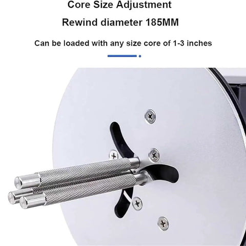 Close-up of core size adjustment mechanism for Bi-Directional Label Rewinder Machine Adjustable Width Up To 120Mm Automatic Speed Sync.