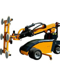 Solid Grip Pneumatic Glass Vacuum Lifter And Electric Suction Cup Tool For Metal Sheets Built Legit With Heavy Duty Steel Handles loads smoothly, featuring a robust yellow steel frame.