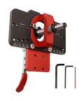 35mm Jig Drill Guide For Hinges With Adjustable Offsets And Premium Aluminum Construction, showing anti-corrosive drill bit and tools.