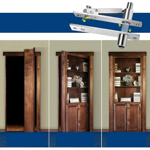 Built Tough Stainless Steel Pivot Door Hinge With 360 Degree Swivel And Invisible Floor And Ceiling Mount displays use in bookshelf doors