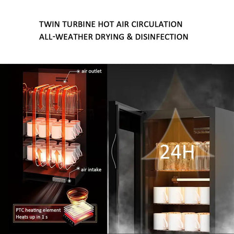 Massive Cup Warmer Cabinet With Smart Touch Panel, PTC Heating Keeps Your Brews Nice And Toasty For Pantries, Break Rooms, And Office Lounges showing PTC heating element with hot air circulation.