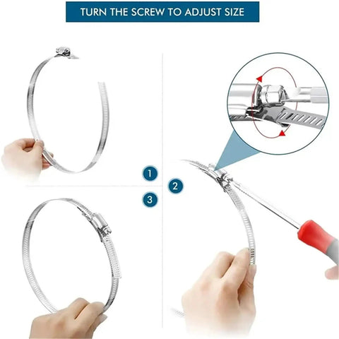 Grab This Awesome Worm Gear Hose Clamp Kit With 304 Stainless Steel Straps That Offer A Tight Positive Grip For Any Pipe Ducting Job Without Slipping Or Stretching Under Pressure So You Can Fix It Fast. 304 stainless steel hose clamp strap, adjustable with screw