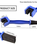 All In One Chain Cleaner Tool Set For Motorcycle And Bicycle Maintenance with 3 Sided Brush Heads, size details shown