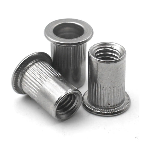 Heavy Duty 20 Pieces Flat Head Threaded Insert Rivet Nuts Zinc Plated Iron For Steel And ABS Rust Proof High Strength Non Deforming Threads Ideal For Automotive Furniture Decoration Industrial Projects And Metal Sheet Applications, 3-piece view