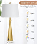 Two Dope Gold Table Lamps With USB Ports and Rotary Switch, 26 Inch Tall Brass Nightstand Lamps with White Fabric Shade shown